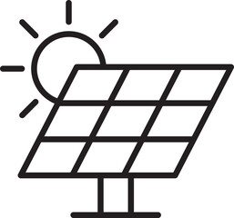 Solar panel with sun illustration line icon