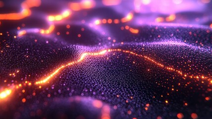 Fototapeta premium Abstract digital particles flowing, vibrant colors, glowing lines, textured background