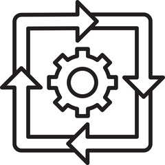 Gear symbol with rotation arrows line icon