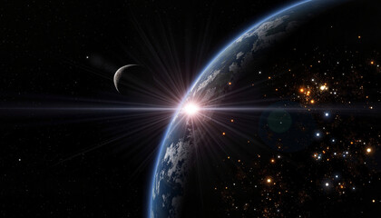 Obraz premium Asteroid approaching Earth in outer space, cosmic threat