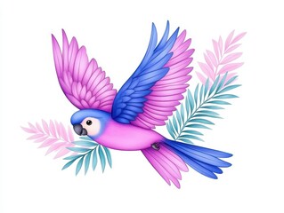 Obraz premium Colorful parrot in flight surrounded by tropical leaves, vibrant and lively