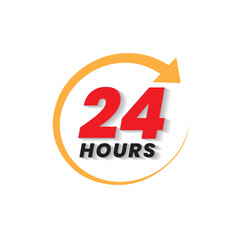 Fototapeta premium 24 Hours Service 24/7 available logotype symbol vector illustration typography 24 hr service with circle arrow showing 24 hr clock time isolated