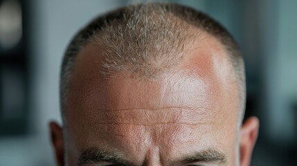 Focusing on a middle-aged man with a well-groomed short hairstyle, the expression reveals determination and confidence. The setting highlights indoor lighting that enhances his features