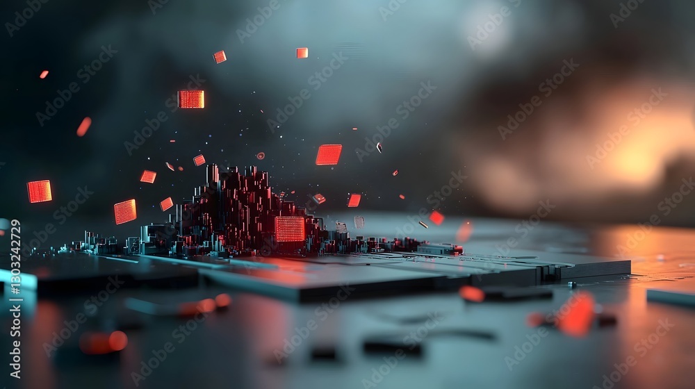 Poster sweeping panoramic view of a futuristic digital landscape featuring intricate data streams glowing n