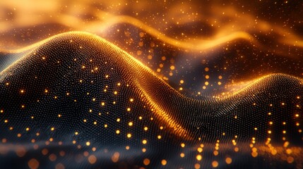 Abstract gold particles landscape, night