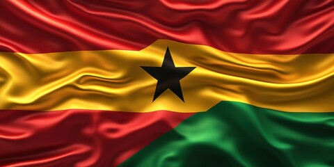 Waving Ghanaian Flag in Vivid Colors with a Rich Texture Symbolizing National Pride and Unity