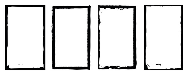 Grunge square and rectangle border frame set. Collection of black paint brush stroke white background, Ink empty black boxes set. Rectangle borders collections.