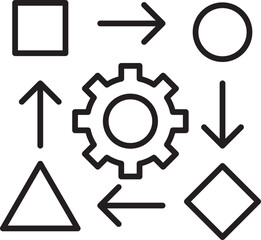 Geometric shapes and arrows in black outline line icon