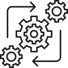 Gears and arrows representing processes line icon