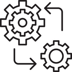 Gears and arrows in a workflow design line icon