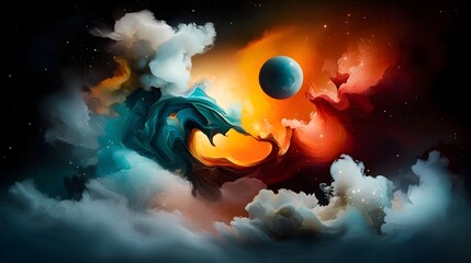 Obraz premium Surreal abstract dreamscape with organic fractal motifs shimmering holographic distortions kaleidoscopic color spectrums pulsating energy tendrils and hypnotic psychedelic visuals