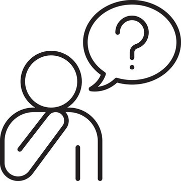 Thinking person with a question mark bubble line icon