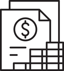 Financial documents and cash stacks illustration line icon
