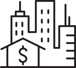 City skyline with a dollar sign house icon line icon