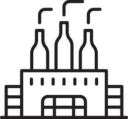Factory with bottle silhouettes and smoke. line icon