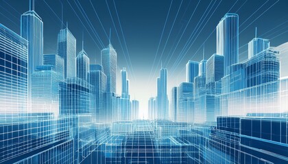 Obraz premium buildings cityscape abstract concept 3d render transparent blueprint