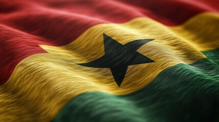 Vibrant Representation of the Ghanaian Flag with Rich Colors and Textures Flowing in the Wind
