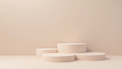 modern 3d podium design, round platforms, beige color palette, soft shadows, subtle lighting, perfect for showcasing products, digital marketing, elegant presentation space