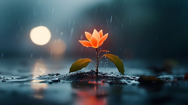 Responsive plant with glowing foliage that changes its form and structure in reaction to touch showcasing the natural adaptation and transformation of organic life