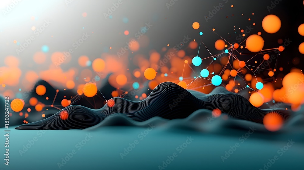 Poster radiant futuristic digital landscape with interconnected nodes and glowing energy pulses neon lit te