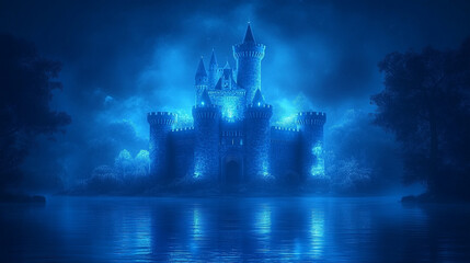 A 3D-rendered futuristic castle glows vibrantly against a dark blue backdrop, symbolizing security, innovation, and digital strength. Its sleek, modern design blends architecture with technology