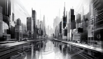 buildings cityscape abstract concept 3d render transparent blueprint