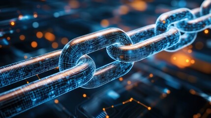 Digital chain connection virtual landscape closeup view technology concept