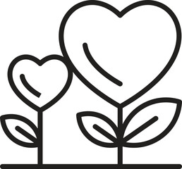 Heart-shaped flowers with leaves line icon
