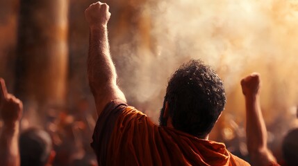 A man is standing in front of a crowd of people