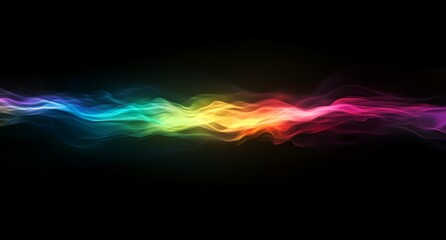 A colorful wave of light is shown on a black background