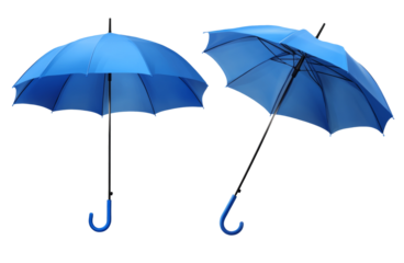 Two open blue umbrellas. Transparent background