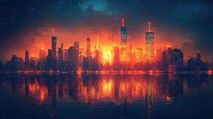 Fototapeta premium dark modern cityscape with high rise buildings city lights