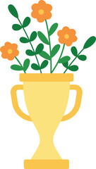 Trophy with flowers flat vector illustration.
Golden trophy flowers drawing Isolated.
The winner's golden cup is filled with flowers.
Transparent background.
