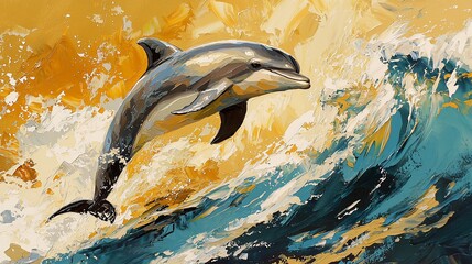 Dolphin Leaping Ocean Wave Sunrise