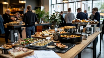 Obraz premium Networking Event Focused on Sustainable Business Practices with Delicious Catering in Modern Venue