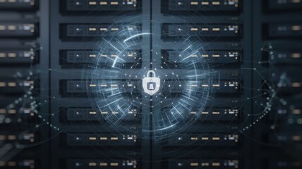 Fototapeta premium Digital cloud platform, cloud security, Anonymous AI Security, Illustrated cyber security wallpaper, data security in cloud workspace