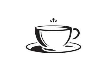 Simple Black and White Coffee Cup with Steam