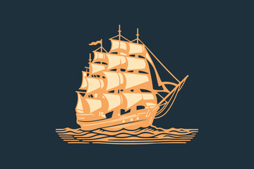 Vintage Sailing Ship Illustration &ndash; Classic Nautical Design.