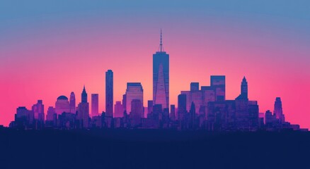 Fototapeta premium New York City Skyline at Sunset - Vibrant Colors