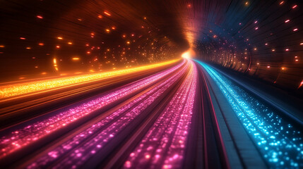 A mesmerizing journey through a vibrant network of glowing energy lines, each leading to a unique star, symbolizing destiny, choice, and infinite possibilities in a modern cosmic landscape