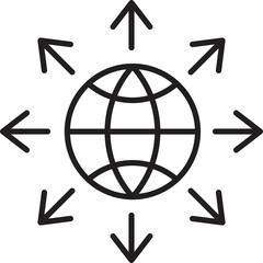 Global connectivity symbol with arrows pointing... line icon