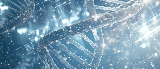 Abstract dna double helix structure graphic design, intricate detailed, light blue color scheme, soft focus, bright highlights, digital illustration, futuristic science, technology theme, elegant