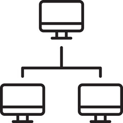 Network connection diagram with computers line icon