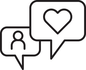 Chat bubbles with user and heart icon line icon