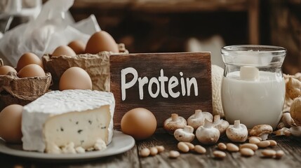 Fototapeta premium different products containing protein. Selective focus.