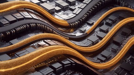 Abstract golden strips and lines illustration, computer science, data technology, big data server, cloud computing wallpaper