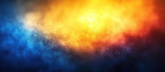 Abstract background with gradient colors, vibrant oranges, and blues, overlaid with light speckles and a mix of tones in a dynamic design