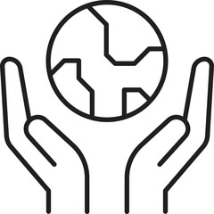 Hands holding a globe icon line icon