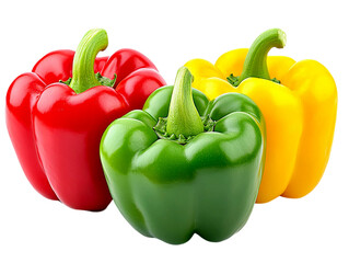 Fresh red yellow and green peppers on a transparent background