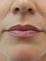 Obraz premium close up view of woman lips, showcasing natural and healthy appearance. skin texture is smooth, highlighting beauty of lips